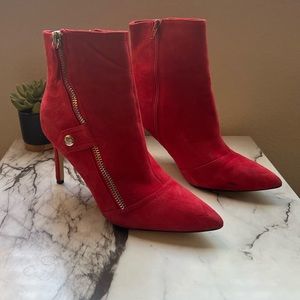 Red Suede Heeled Boots